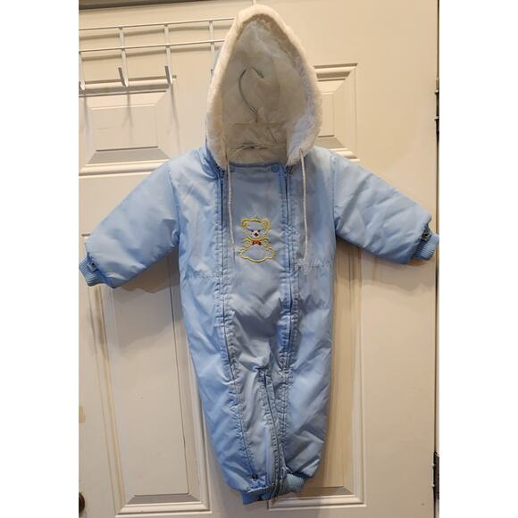 VTG JC Penney toddler snowsuit outerwear 24 Mo light Blue Bear Jumpsuit - Picture 2 of 8